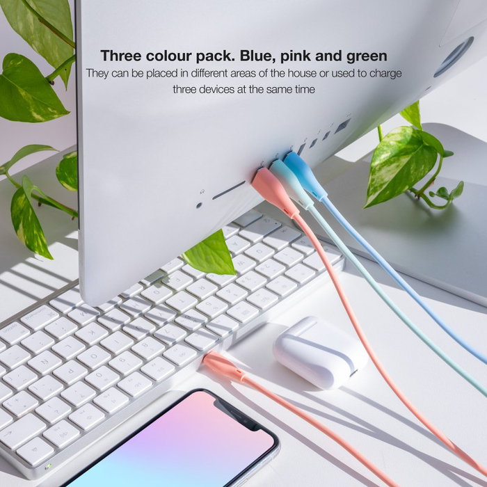 Nanocable Pack de 3 Cables Lightning a USB 2.0, 1 m, Colores Rosa, Azul y Verde